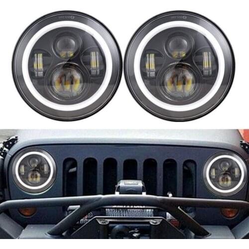 Wzjoo 7 Inch 40W H4 LED Headlights Lamp With Angle Eyes 7" Round Headlamp For Lada 4x4 Urban Niva Land Rover 90/110 Defender