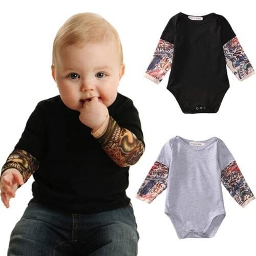 Spring Autumn Newborn Baby Boys 2 Style Cotton Long Sleeve O-Neck Patchwork Solid Print Playsuit Outfit 0-18M