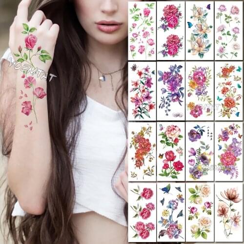 Rose Diasy Temporary Tattoo 3D Flower Stickers Women Girl Female Body Art Legs Waterproof Fake Tatoo Paper