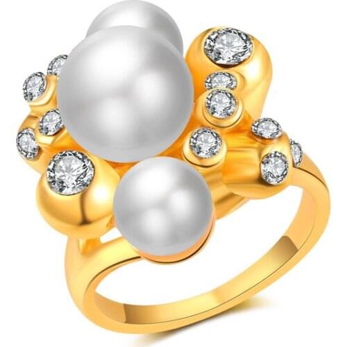 WQQCR Wholesale Pearl 18 K Ring Fine Jewelry Gold Ring Female 1PCS Golden Freshwater Pearl Jewelry Ladies Gift NEW