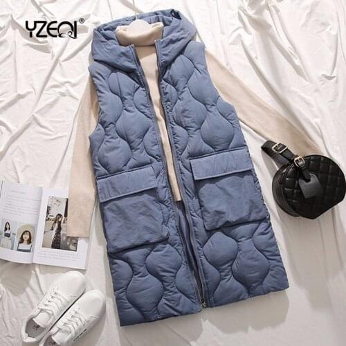 Yzeqi 2020 Autumn Winter Series Korean Women Long Cotton Vest Sleeveless Jacket Hooded Plus Size 3xl Slim Warm Ladies Waistcoat