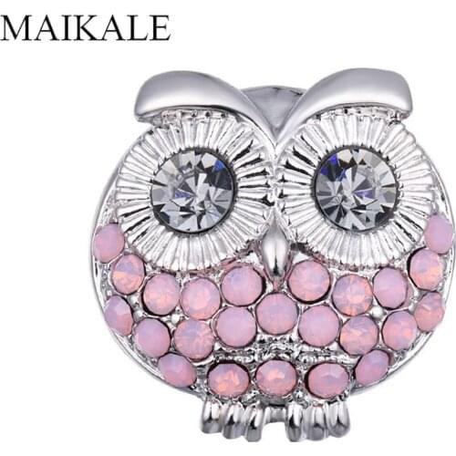 MAIKALE Cute Round Crystal Owl Brooch Pins Charm Animal Brooches for Women Cartoon Image Owl Broche for Girls Kid Accessories