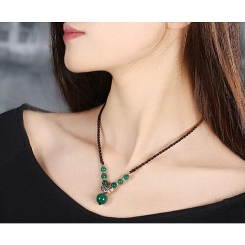 New Natural stone vintage Chinese classical 925silver handmade woman girl Pendant Necklace Colar Collier Sweater chain