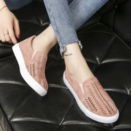Women Slip-on Sneakers Shallow Loafers Vulcanized Shoes Breathable Hollow Out Casual Shoes Ladies