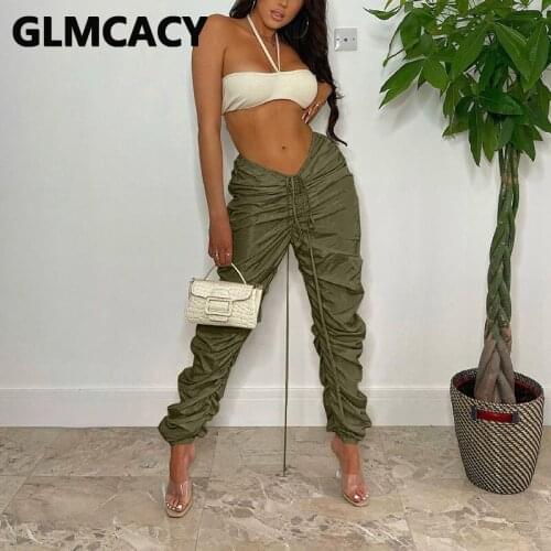 Women Drawstring Detail Casual Ruched Pants Chic Streetwear Trousers
