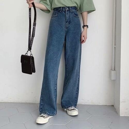 Plus Size Casual High Waist Loose Women Denim Jeans Streetwear Vintage Long Wide Leg Jeans Pants Female Trousers Capris 2021