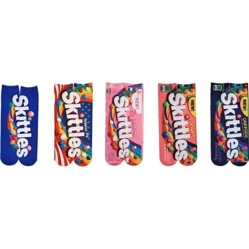 Happiness Socks Women 3D Print Skittles Juice Candy Ankle Socks Woman Men Funny Ladies 100% Cotton Short Socks 30cm 40cm