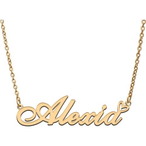 Love Heart Alexia Name Necklace for Women Stainless Steel Gold & Silver Nameplate Pendant Femme Mother Child Girls Gift