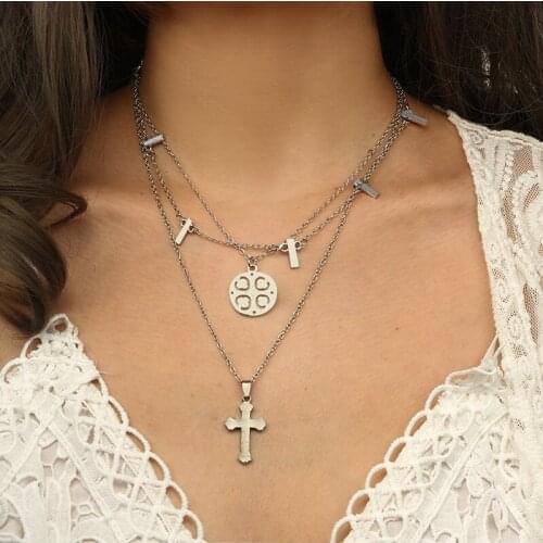 Vintage Fashion Cross Choker Necklaces For Women Ethnic Gypsy Silver Color Collares Necklaces Chain Chockers