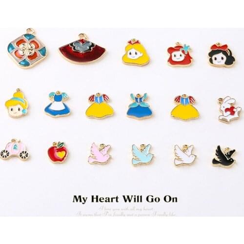 10pcs Alloy Drop Oil Princess Series Pendant Handmade Material Package Ear Rings DIY Accessories Wholesale