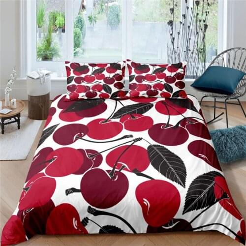 Bedding Sets Luxury 3D Fruit Cherry Print 2/3Pcs Comfortable Kids Duvet Cover Pillowcase Home Textile Single/Queen/King Size