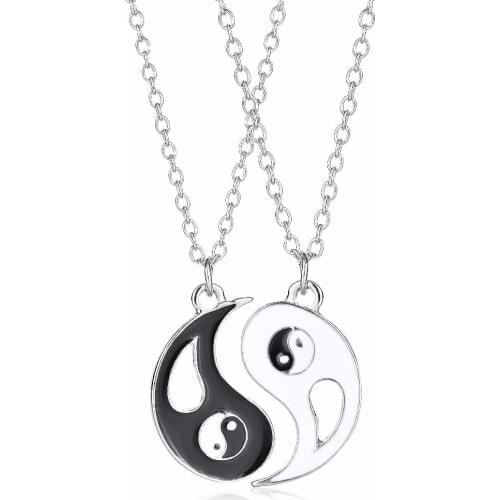 2pcs Matching Friendship Best Friends Ying Yang Stainless Steel Pendant Necklaces Set Valentines Gift Couple Puzzle Necklace