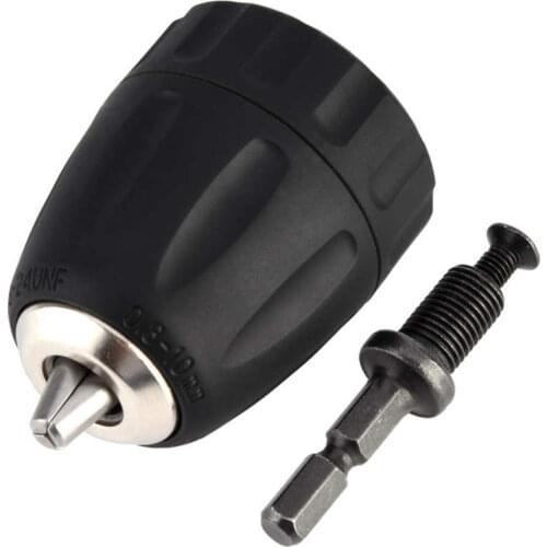 3/8-24UNF 0.8-10MM Keyless Drill Chuck Clip with 1/4'' Hex Shank Rod Adapter Power Accessories