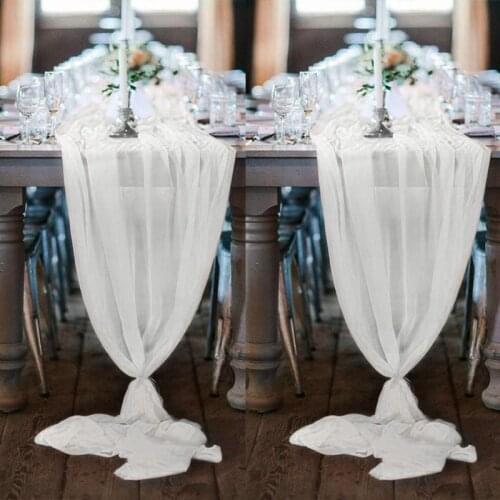 305x70cm Wedding Chiffon Rectangle Extra Long Romantic Sheer Table Runner Holiday Tablecloth Overlay Party Decoration