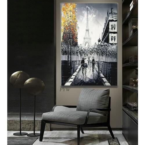 Abstract Street Scenery Art Handmade Landscape Oil Painting On Canvas Modern City Building Wall Art For Living Room Home Decor