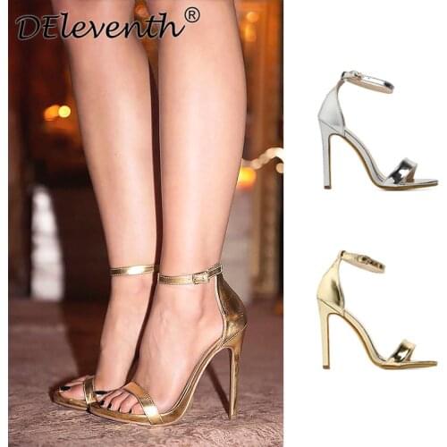 Women Sandals Fashion 11.5CM High Heels Sandals Shoes Round Toe PU Thin High Heels Buckle Strap Shallow women shoes size 35-42