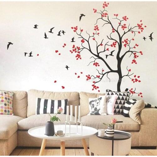 Nursery Tree With Flying Birds And Cute Leaves Wall Decal Baby Kids Room Wall Stickers Large Tree Home Decoration Murals LL2253