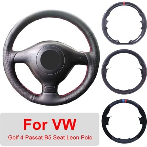 Customized Car Steering Wheel Cover For VW Golf 4 Passat B5 1996-2003 Seat Leon 1999-2004 Polo 1999-2002 Leather Protective Wrap