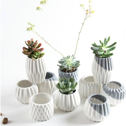 Creative Ceramic Diamond Geometric Flowerpot Simple Succulent Plant Container Green Planters Small Bonsai Pots Home Decoration