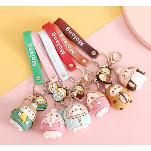 Hot Sale Cute Molang Rabbit Keychains Cartoon Exquisite PVC Bunny Doll Keychain Chain Women Bag Pendant Lovers Charm Gifts