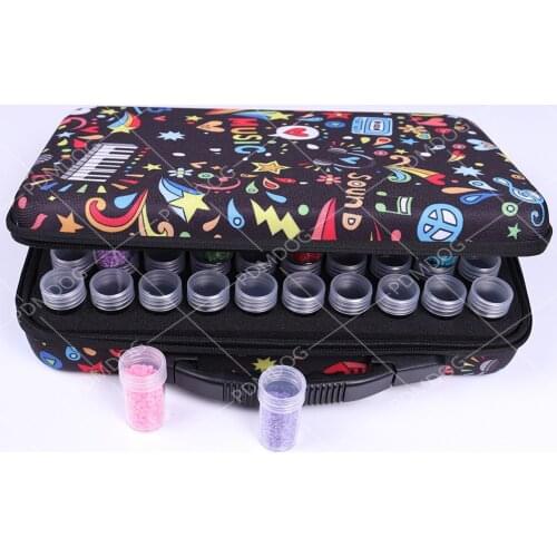 Cartoons 60 Bottles Diamond Painting Box Tool Container Storage Box Carry Case Holder Hand Bag Zipper Diamond Cross Stitch Funne