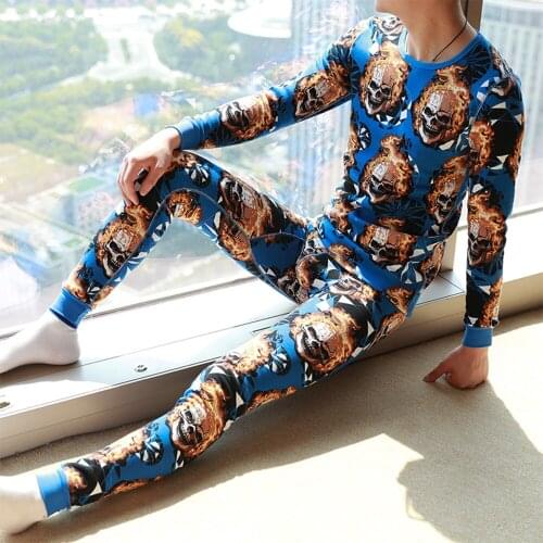 Mens Winter Tight Legging Underwear Thicken Pajama Comfortable Sleepwear Fashion Warm Shirt+Pants Long Johns Sets Clothes