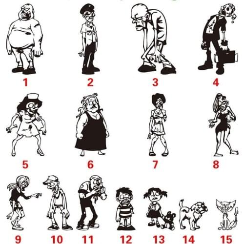 Zombie Stick Figure Family Custom Car Stickers Reflective Funny Vinyl Car Styling Car Window Sticker and Decal