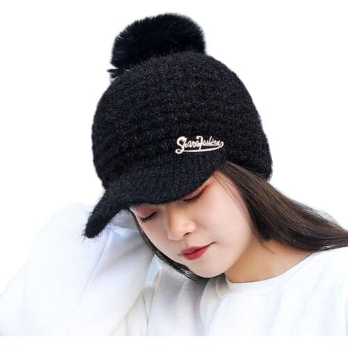 2021New Thick And Velvet Knitted Hat Ladies Winter Hat With Brim Woolen Yarn Hat Wind And Snow Cold And Warm Fashion Womens Hat