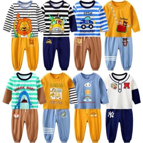 New Infant Baby Girl Boy Clothes Long Sleeves Tops T-Shirt+Long Pants Outfits Set lion Cartoon Baby Clothes Suit