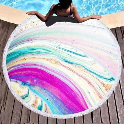 New Marbled 3D Digital Printed Microfiber Round Beach Towel With Fringe Bath Towel