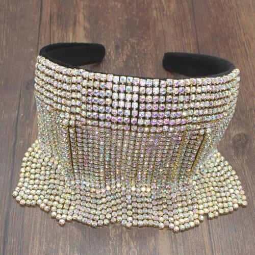 New Baroque Fashion Exaggerated Tassel AB Rhinestone Pearl Headband For Women Hair Hoop Gift Bridal Wedding Hair Accessories