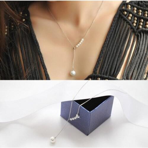 OL Style Italina Rigant Fashion Charms Chains Necklace White Gold C Simulated Pearl Silver Necklace for Women