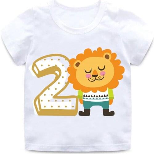 Boys And Girls Birthday Gift Baby Clothes Childrens Birthday Number 1~9 Animal Cartoon Shirt T-shirt 1-9 Years Old