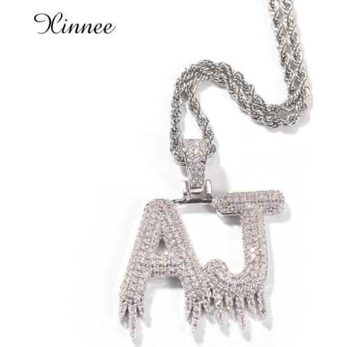 Drop Shipping Name Necklace Brush Custom Drip Letters Pendant Welding Tennis Chain Iced Out Personalised Gift