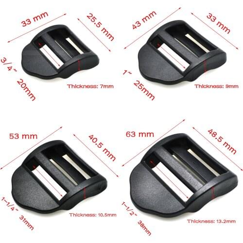 20mm 25mm 32mm 38mm Plastic Black Ladder Lock Slider Release Buckles for Backpack Straps Webbing