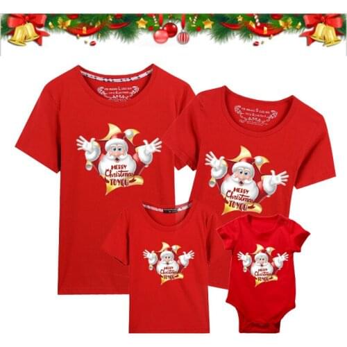 Christmas Family Matching Clothes Mother Father Daughter Son Kids T-shirt Baby Bodysuit Red Santa Claus Print Short Sleeve Tops