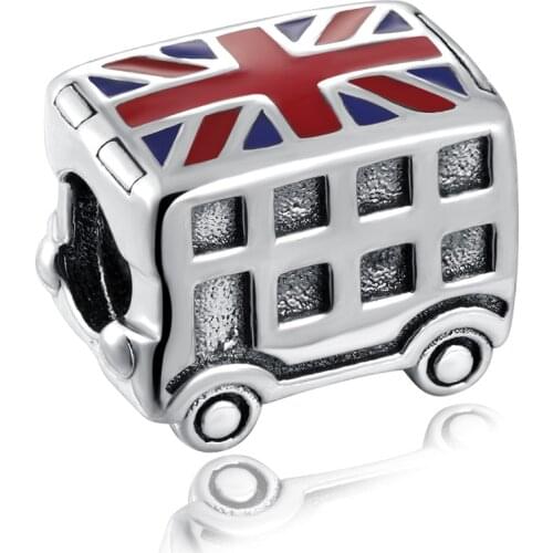 Authentic S925 Bead DIY Jewelry London Double Decker Bus Charm fit Lady Bracelet Bangle