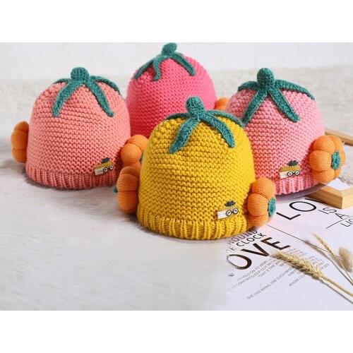 Newborn Baby Girls Boys Cartoon Pumpkin Babys Hat, Warm and Unisex Lovely Cap, Autumn and Winter Brimless Knitted Hat