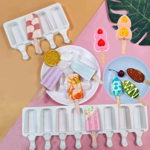 Meibum Silicone Popsicle Molds Matching Set 50pcs Wooden Sticks DIY Ice Cream Moulds Cube Tray Summer Kitchen Dessert Tools