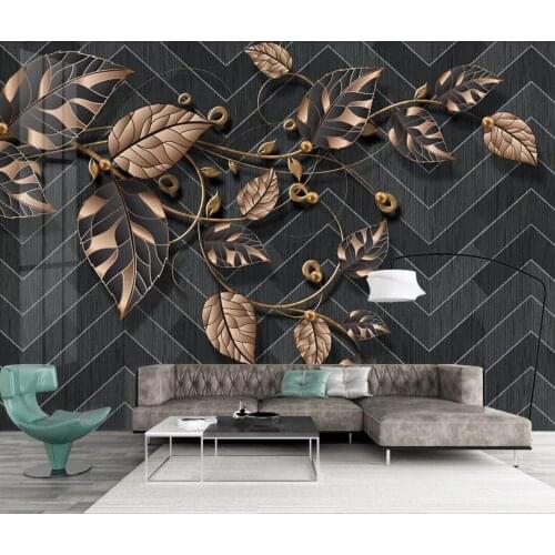 Nordic Flower Murals Plant Leaves Wallpaper Black Background Contact Paper 3D Wallpaper Art Wall Papers Home Decor Custom