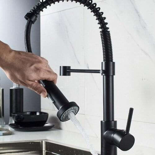 Deck Mounted Flexible Kitchen Faucets Pull Out Mixer Tap Black Hot Cold Kitchen Faucet Spring Style with Spray Mixers Taps