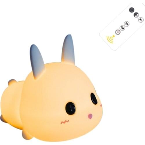 GTBL Rabbit LED Night Light Contact Remote Dimmable Timer USB Rechargeable Silicone Bunny Bedside Lamp for Children Kid