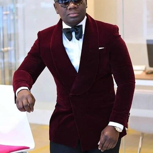 Burgundy Velvet Causal Men Suits with Double Breasted Wedding Prom Costume Homme Slim Fit Man Suit Terno Masculino Blazer 2 Pcs