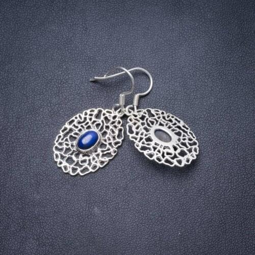 Natural Lapis Lazuli Handmade Unique 925 Sterling Silver Earrings 1.5" Y3652