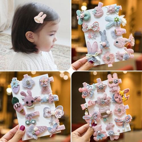 5 Pcs/Set Baby Bow Girl Hair Clips Cartoon Bunny Bows Kids Hairpins Lace Princess Flower Children Barrettes Baby Hair Accessorie