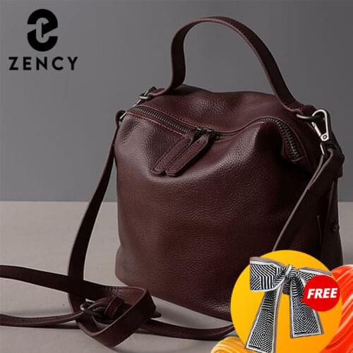 Zency 100% Genuine Leather Retro Black Women Handbag Lady Casual Tote Grey Shoulder Bag Fashion Female Crossbody Messenger Purse