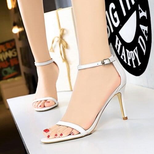 Womens Heeled Sandals Ankle Strap High Heels 8CM Open Toe High Heel Elegant Sandals Bridal Party Shoes 2020