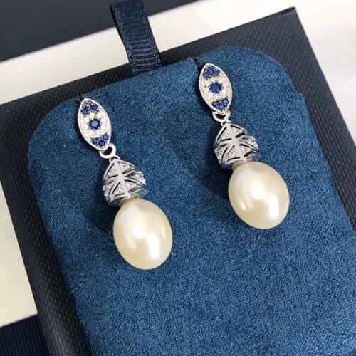 SLJELY Fashion 925 Sterling Silver Evil Eye Underlobe Earrings with Pearls Zircon Stones Women April New SYMBOLE Series Jewelry