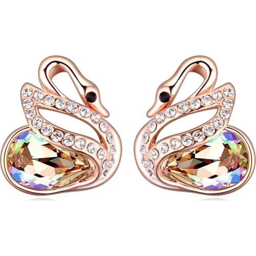 New Arrival Crystals from Swarovski Cute Gold Platde Wedding Earrings For Women High Quality Stud Earring Bijoux