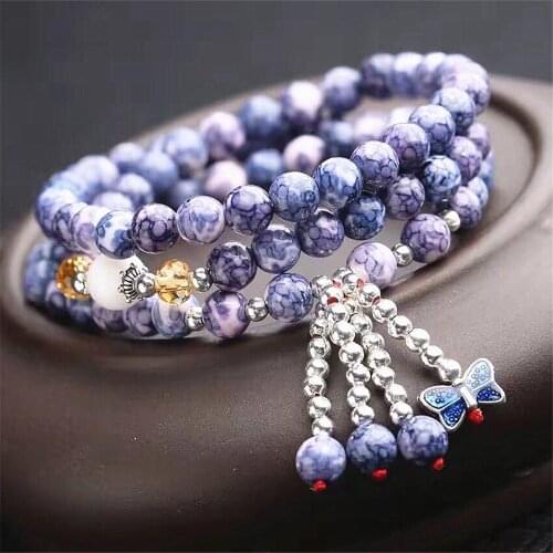 Natural Stone Bracelet For Women Charm Yuhua Stone Bead Bracelet Handmade Butterfly Pendant Bracelet Tassel Necklace Women Gift